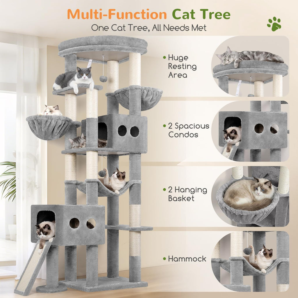 Globlazer 81in Tall Cat Tower for Large Adult Cat, S81G Pro Max, Light Grey
