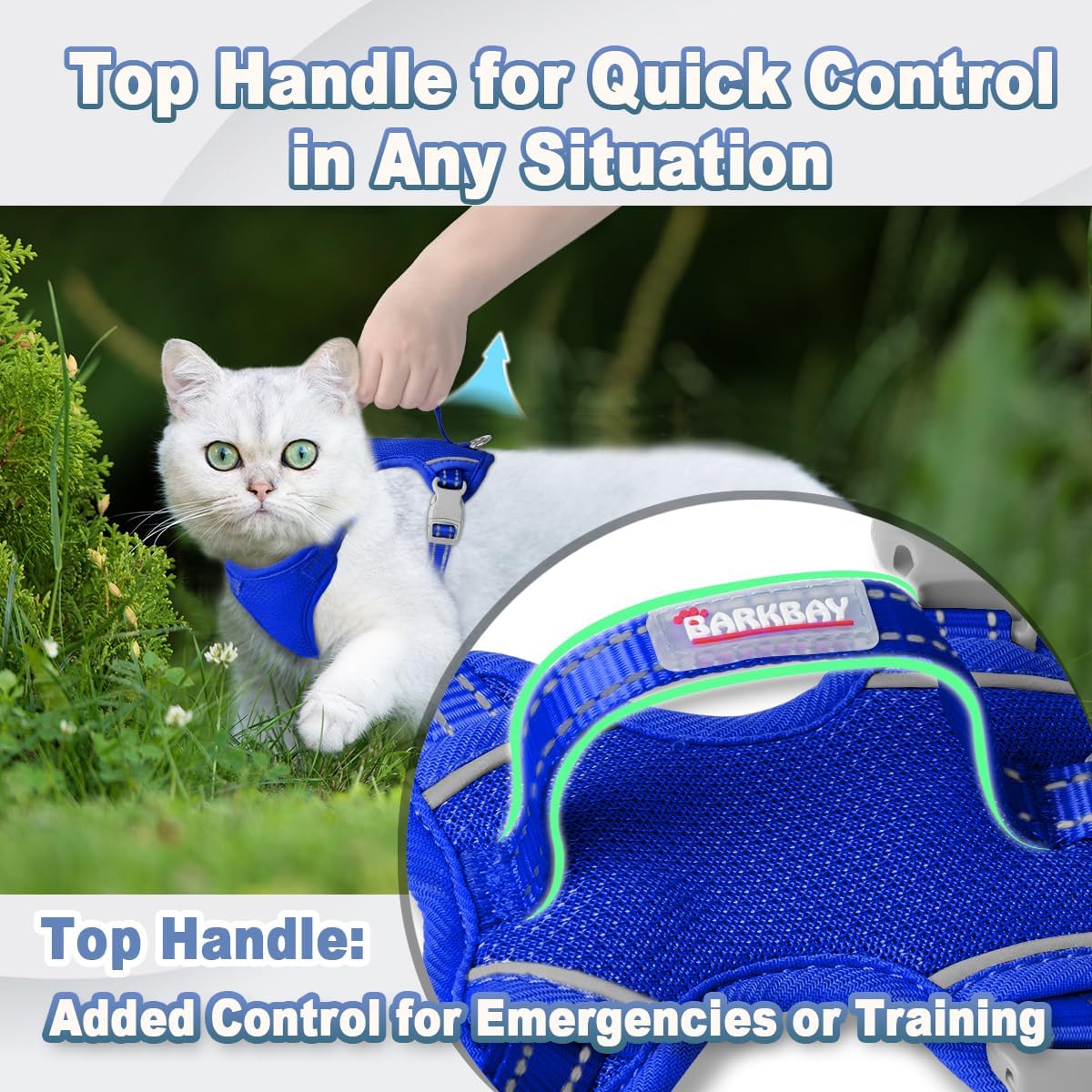Cat Harness and Leash Set Escape Proof for Kitten Walking, Soft Adjustable Top Handle Vest Harnesses for Cats, Easy Control Breathable Reflective Small Medium Large, Sapphire Blue,S