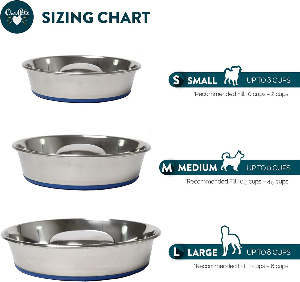 OurPets DuraPet Slow Feed Premium Stainless Steel Dog Bowl, Silver, Small (2040010300) | Helps pace rapid eaters at mealtime, durable and easy to clean, raised center dome design, a reliable everyday dish for pups 