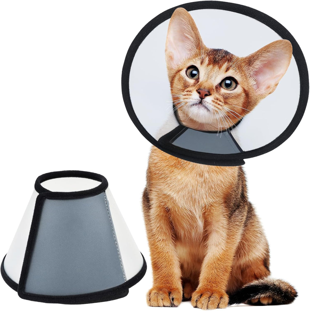 Vivifying Cat Cone, Adjustable PVC Recovery E-Collar, Soft Edge, Black, S
