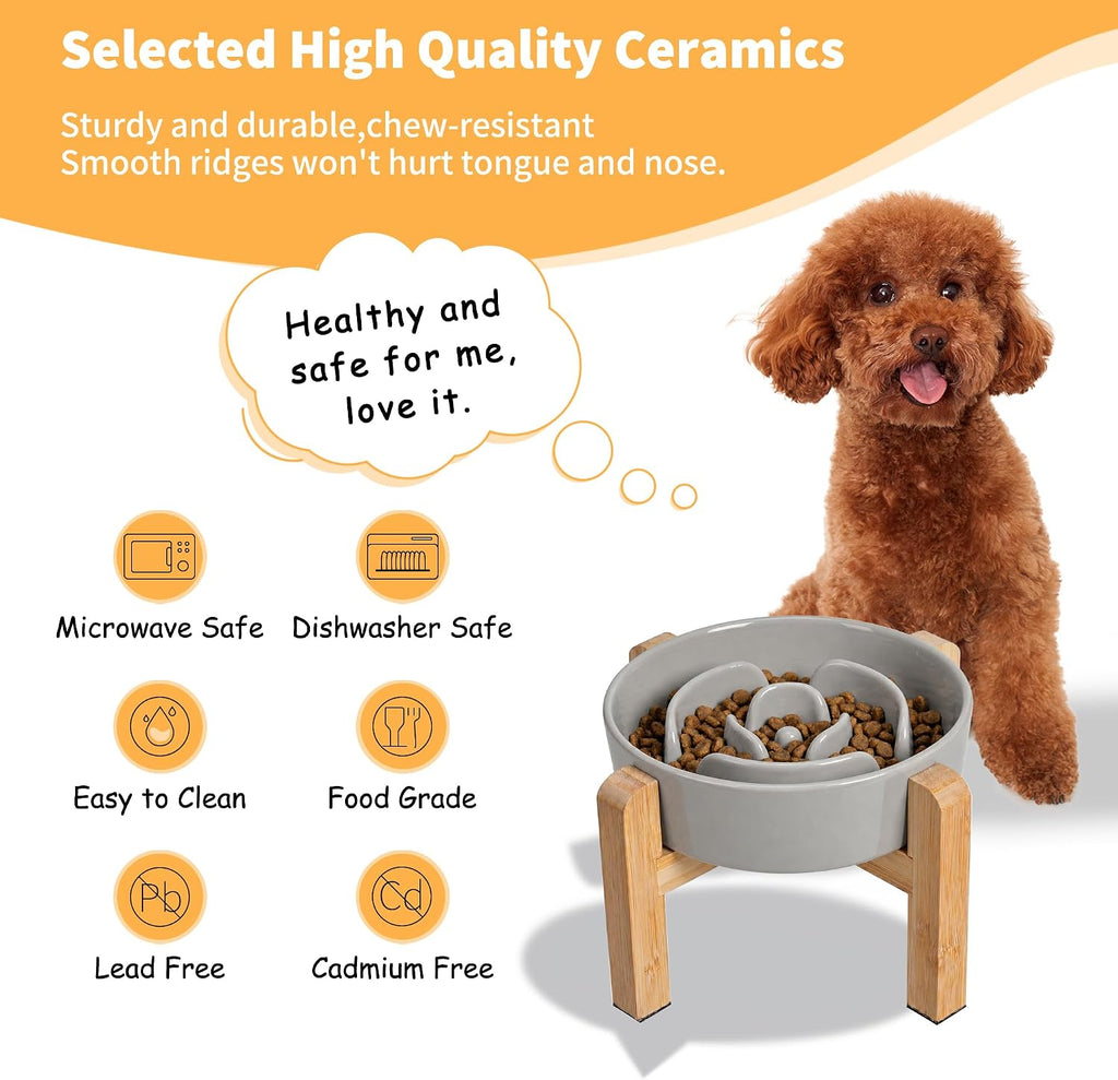 Elevated Slow Feeder Dog Bowl, 6.7" Ceramic Maze Dog Bowl with Stand