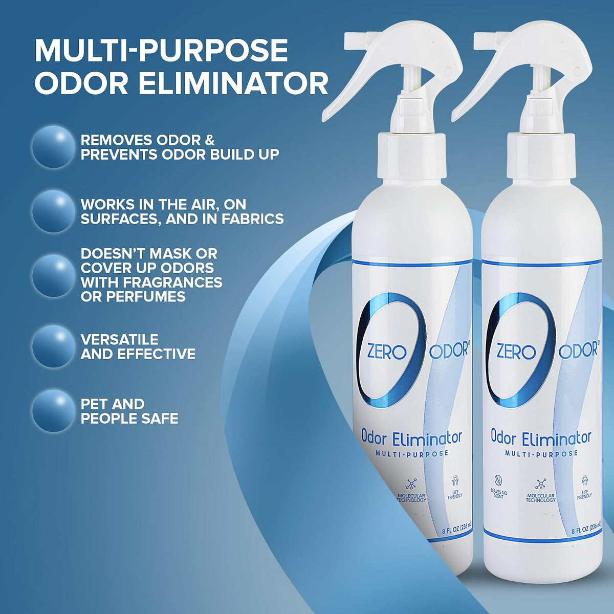 Zero Odor Multi-Purpose Odor Eliminator, Fabric & Room Deodorizer, 2 Pack
