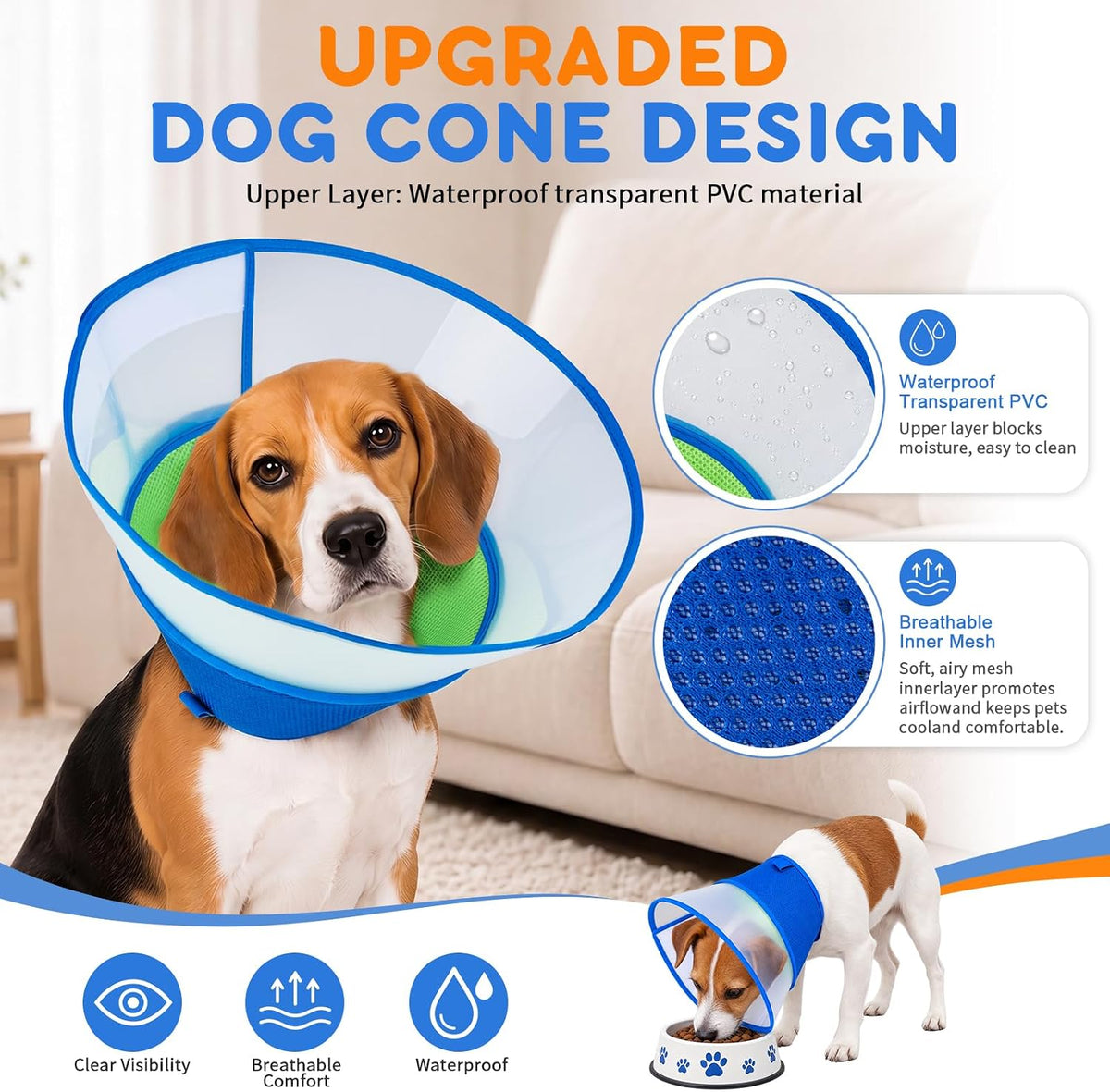 Soft Dog Cone Collar for Medium Dogs, Adjustable Recovery Collar to Stop Licking, Comfortable E-Collar Alternative After Surgery, M