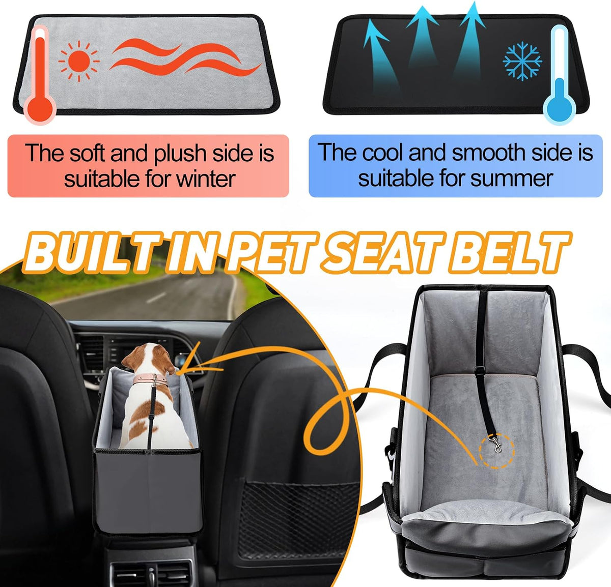 Portable Dog Car Seat for Small Dogs, Puppy Car Seat, Grey