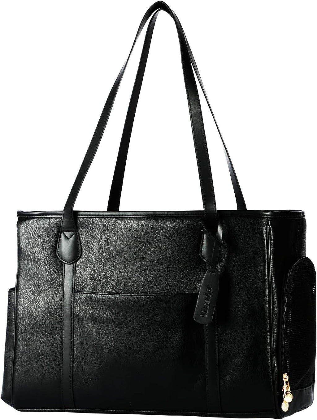 Stylish Dog Purse Carrier, Leather Pet Carrier Bag for Small Dogs Cats Puppy, Airline Approved Soft-Sided Carrier Black