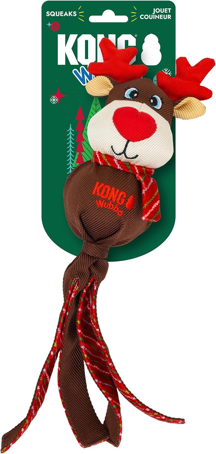 KONG Holiday Santa/Reindeer Large 2 Pack – Durable Interactive Tug & Toss Dog Toy