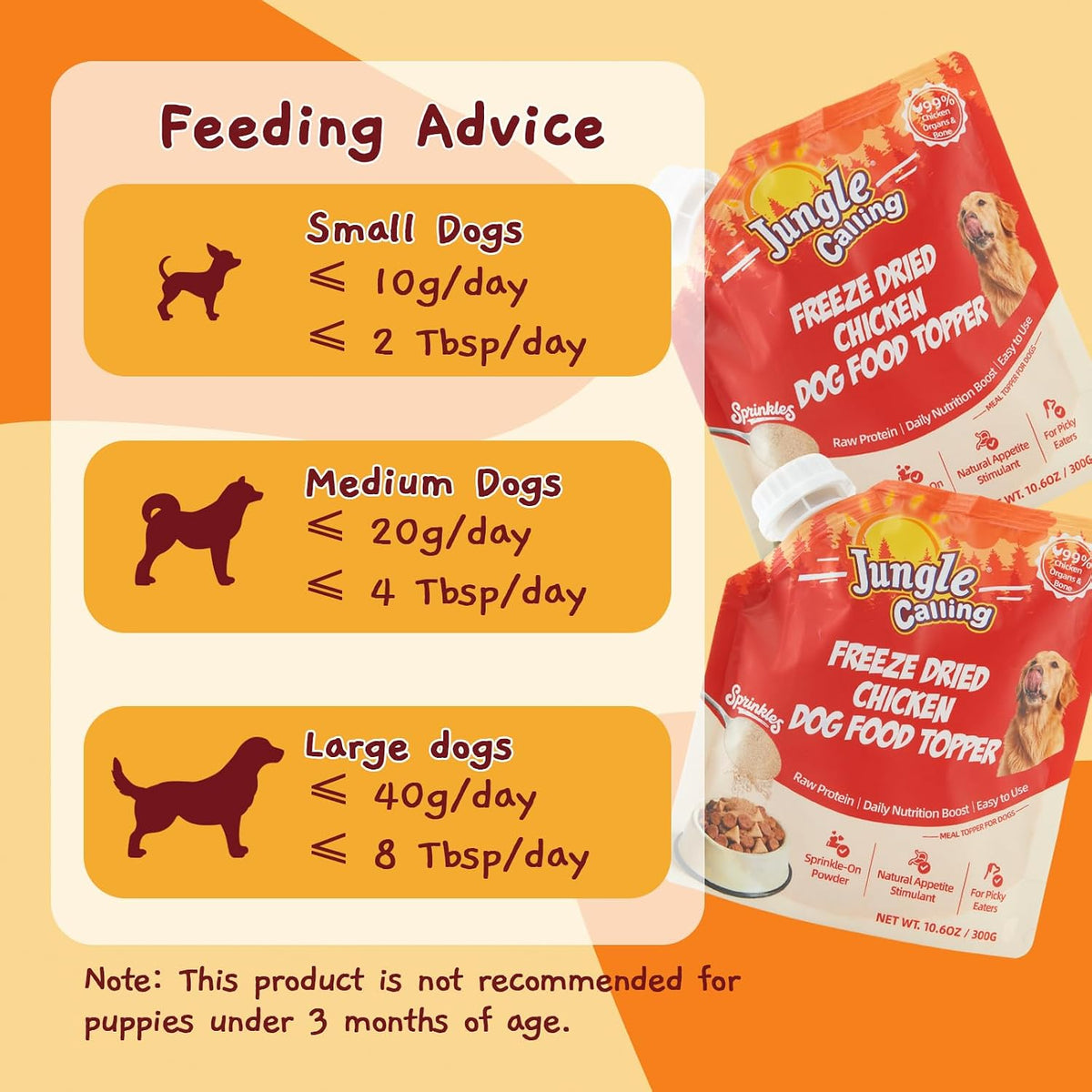 Jungle Calling Freeze Dried Dog Food Toppers, Chicken Sprinkles for Dogs