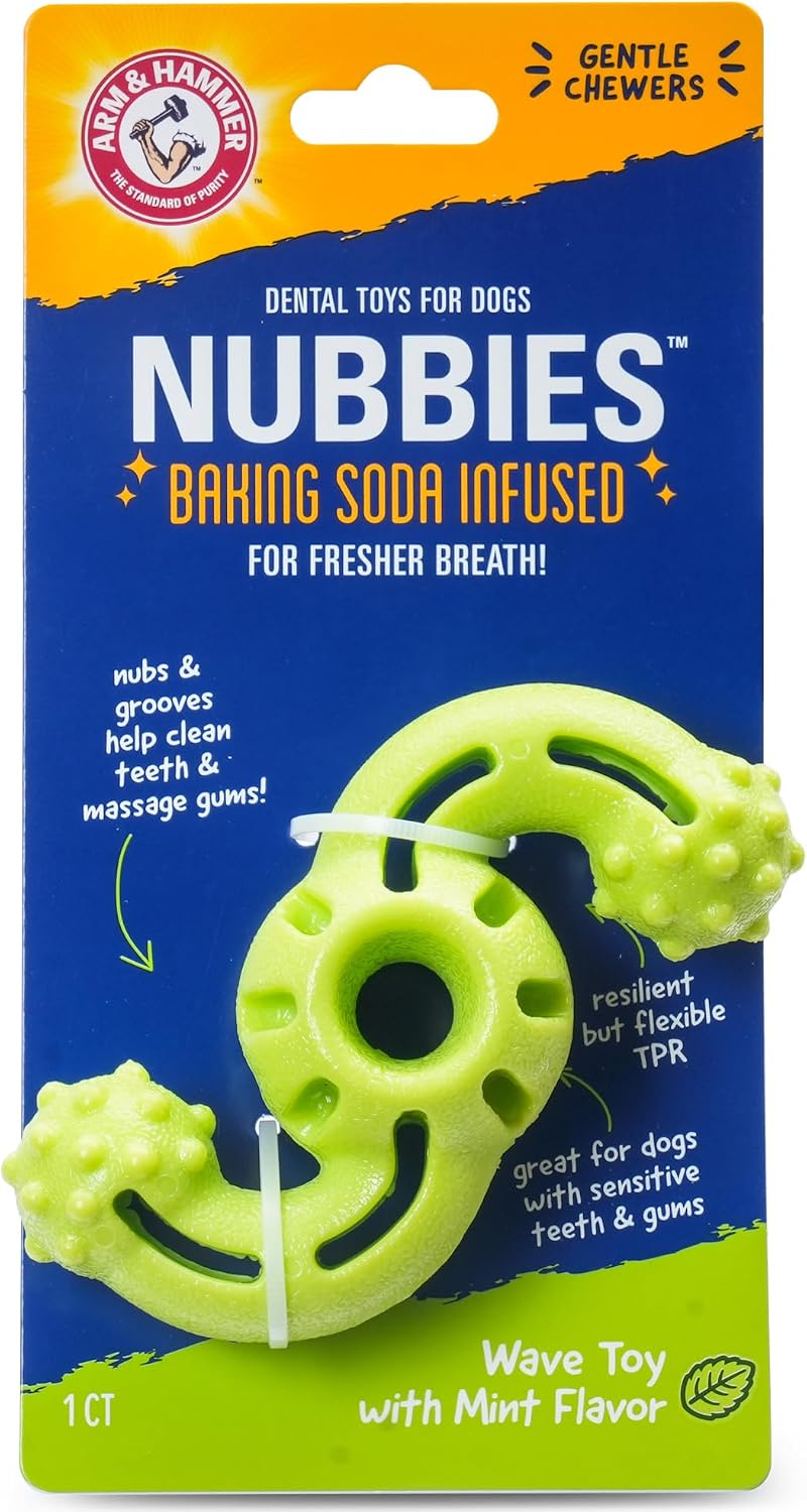Arm & Hammer Nubbies Wave Dog Dental Chew Toy, Mint Flavor | TPR construction, baking soda infused, no-stuffing design, reduces plaque and tartar, for gentle chewers