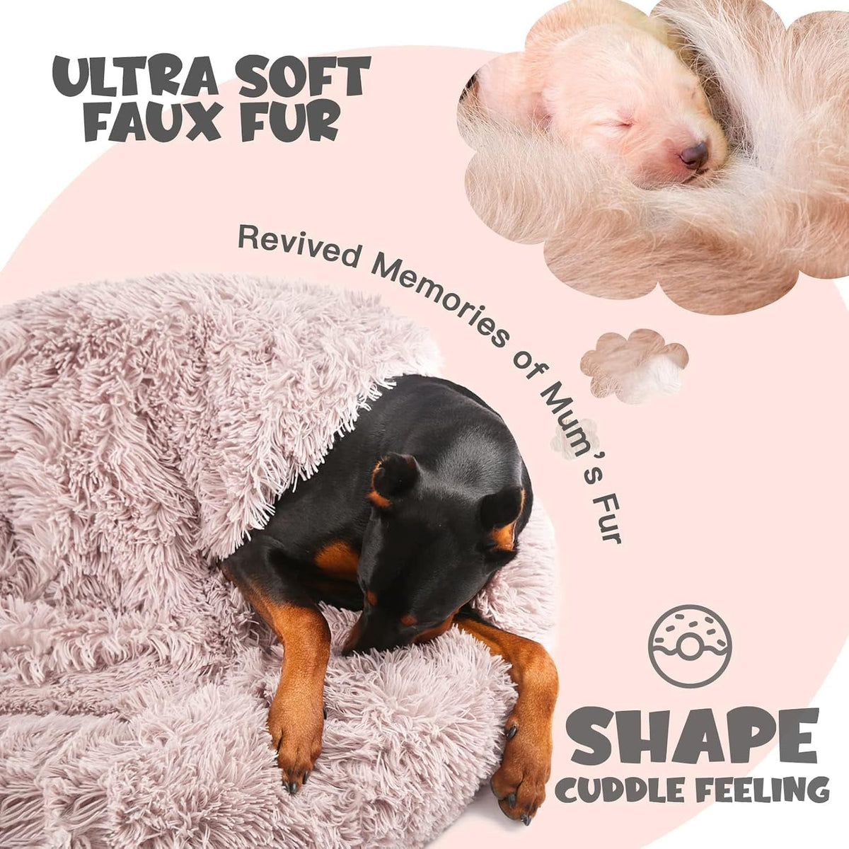 Himax 35in Covered Large Dog Bed with Blanket Attached Calming Burrow Beige