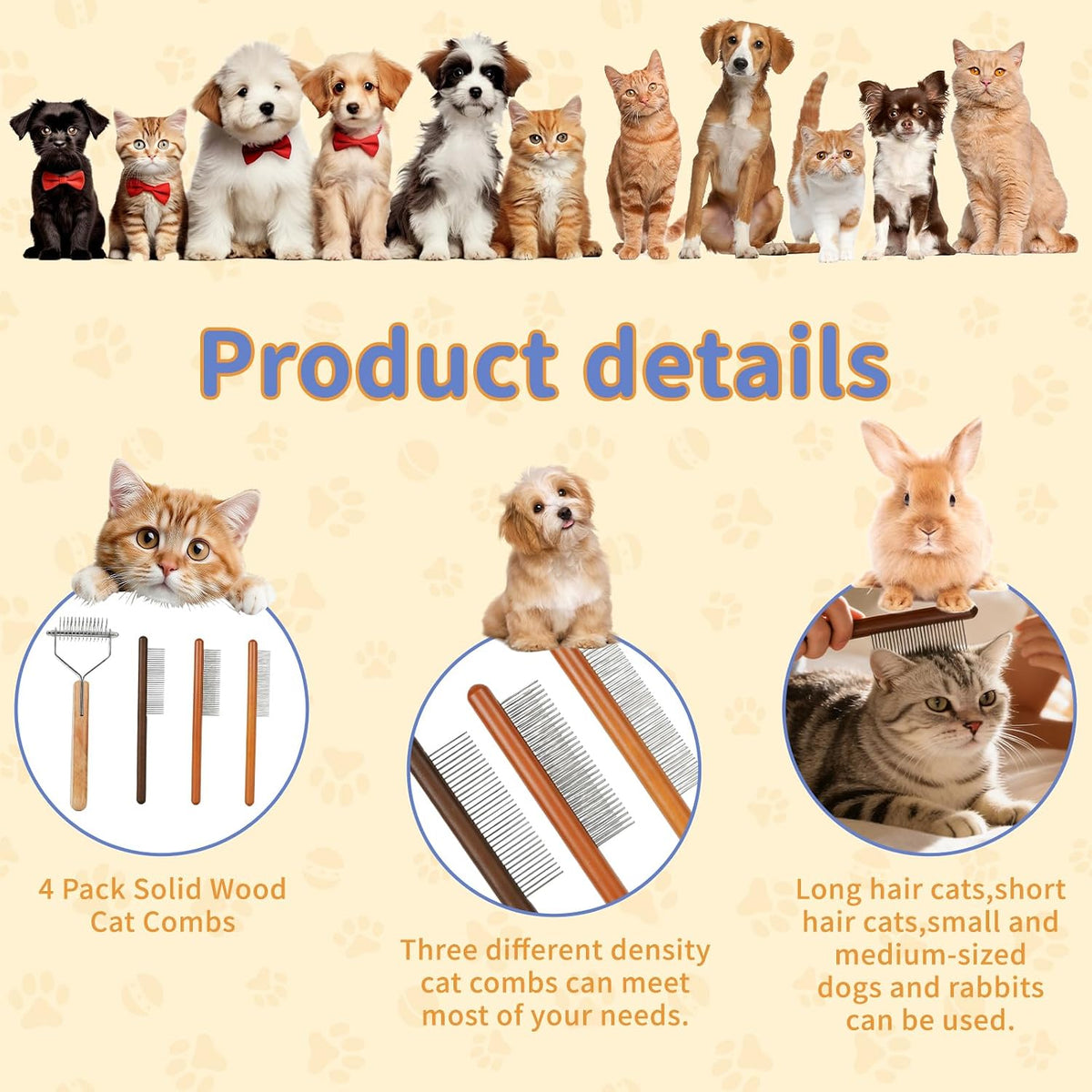4PCS Pet Grooming Kit Dog Brush Cat Brush Dog Grooming Supplies with Slicker Brush Dematting Comb Flea Comb & Metal Comb Deshedding Dog Brush Cat Brushes for Indoor Cats for Dogs