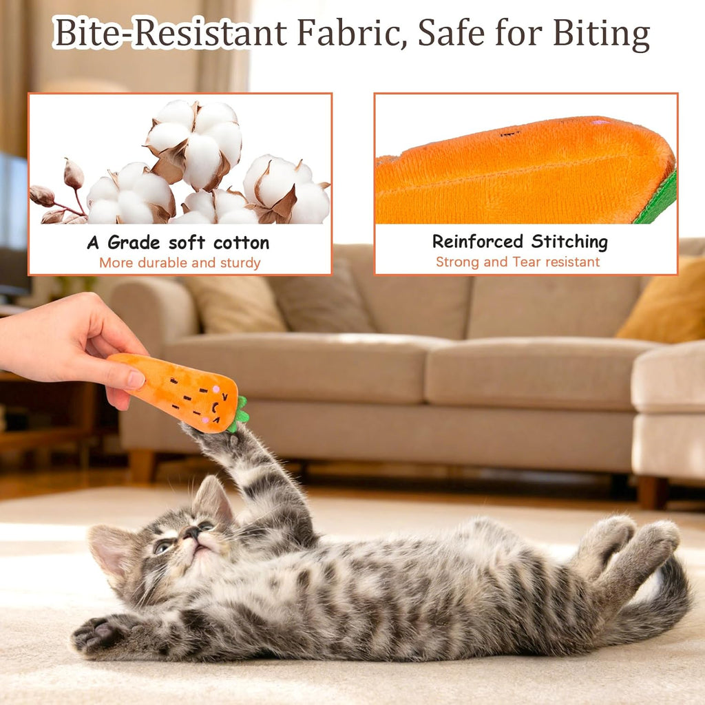 ETEKYER Catnip Cat Toys for Indoor Cats Kitten, 5 Pack, Vegetable Shape | Cat Nip Toys Soft and Durable, Interactive Kitty Kicker Chew Safe Teeth Cleaning Toy