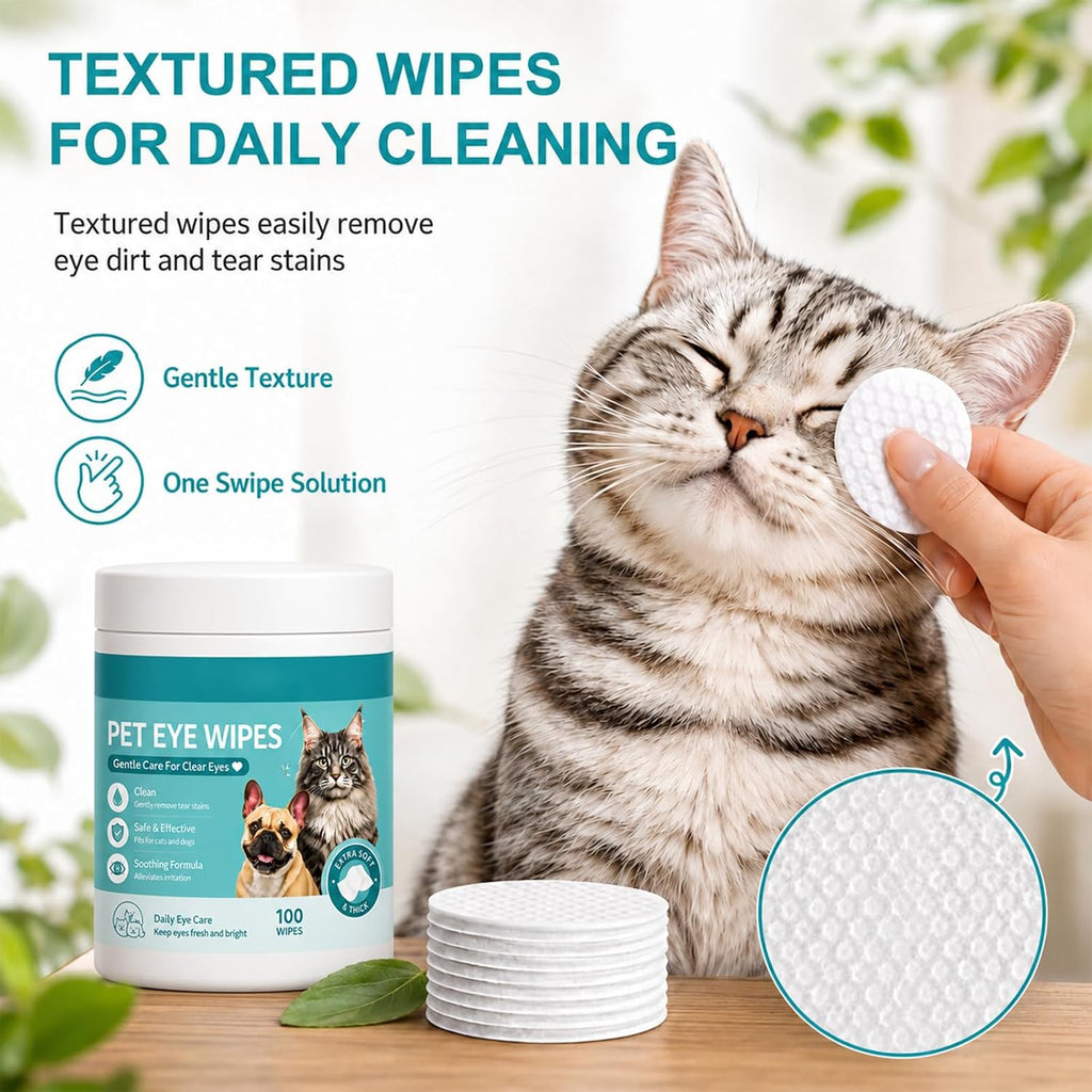 2Pcs Pets Eye Wipes,Eye Defense Wipes,Tear Stain Remover for Pet,Gentle Textured Eyes Area Wipes with Aloe Vera and Chamomile for Eye Dirt,Daily Cleaning Wipe