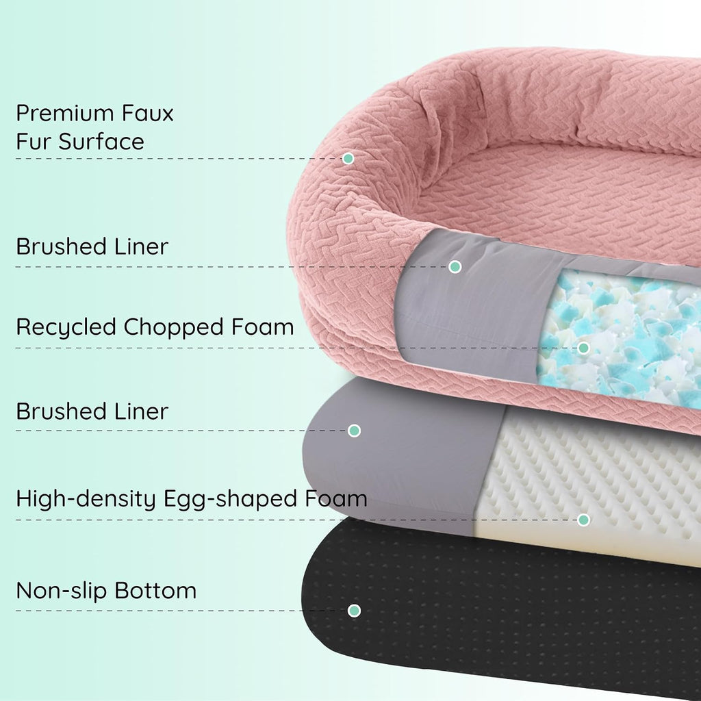 ChiXnuggle Orthopedic Human Dog Bed,with Faux Fur Washable Cover,Blanket