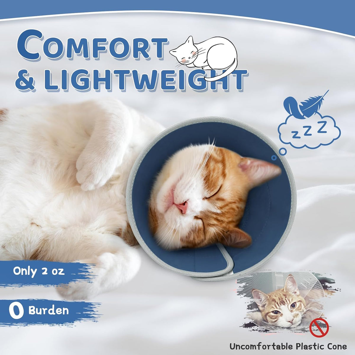 Cat Cone Collar Soft to Stop Licking, Adjustable, Foldable Lightweight Kitten Cones After Surgery Recovery for Cats & Kittens, Cat Cone Alternative, Easy Eating (Solid Blue, M)