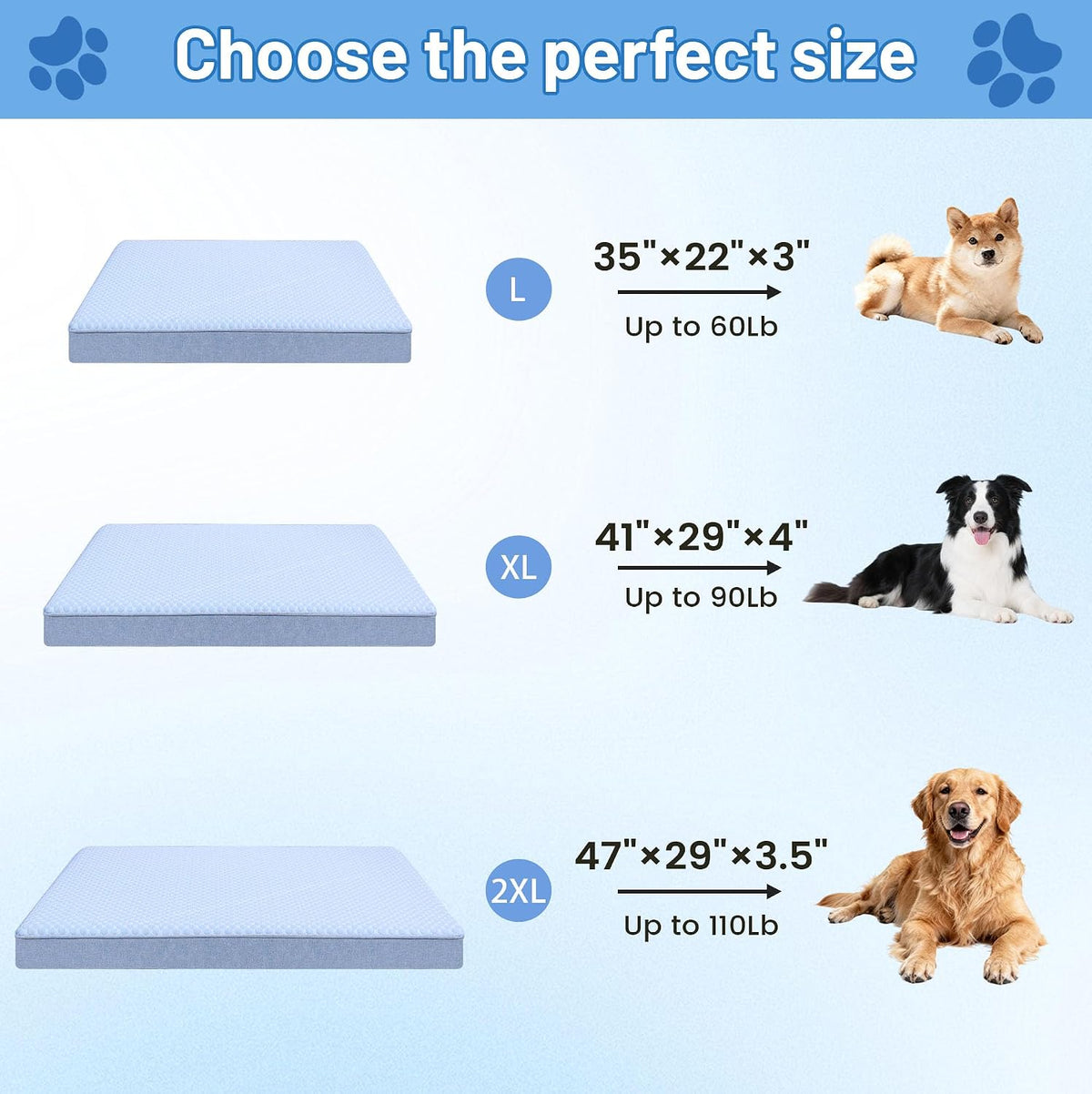 Cooling Dog Bed for Large Dogs, Orthopedic Memory Foam Dog Bed with New Cooling Fabric, Waterproof Washable Pet Bed for Crate, Non-Slip Cooling Pet Mat for Arthritic Dogs Up to 80Lbs, 41" x 29" x 4"