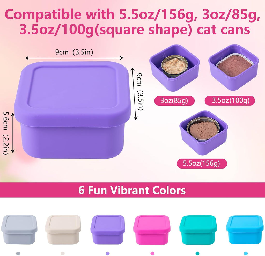 SLSON Cat Can Cover 5.5 oz Canned Food Storage Container, 2Pack Silicone Can Sealer with Airtight Lids Compatible with 5.5oz Friskies & 3.5oz Cesar Dog Can for Fridge to Keep Fresh (Violet and Rose)