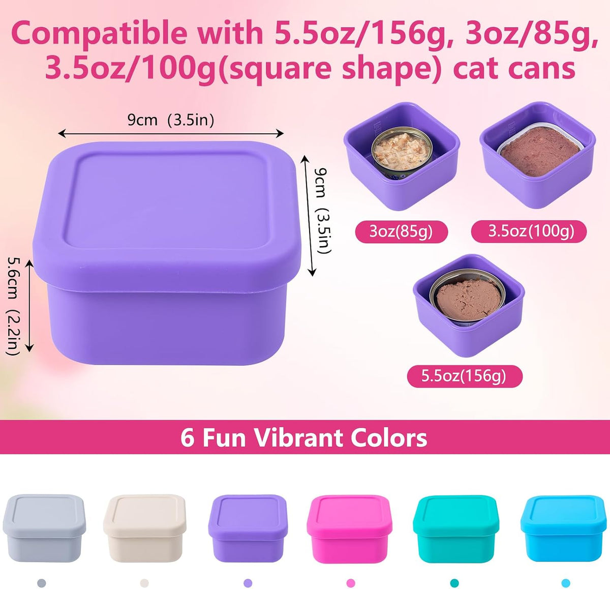 SLSON Cat Can Cover 5.5 oz Canned Food Storage Container, 2Pack Silicone Can Sealer with Airtight Lids Compatible with 5.5oz Friskies & 3.5oz Cesar Dog Can for Fridge to Keep Fresh (Violet and Rose)