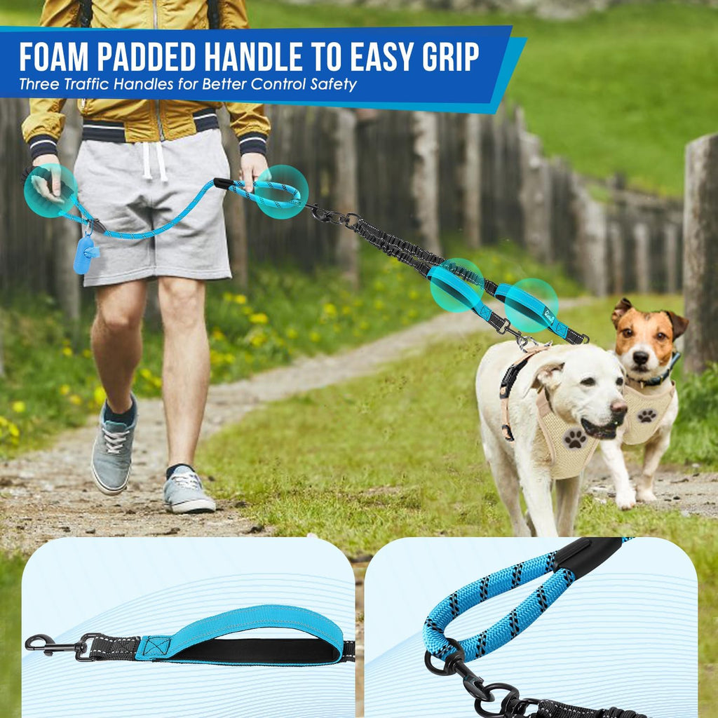 Lukovee Double Dog Leash, Heavy Duty Lead, No Tangle, Plus Handle,M