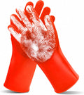 Pet Grooming Gloves—Dog Washing Gloves with High-Density Teeth, Dog Bath Scrubber with Enhanced Five Finger Design, Silicone Gloves for Dogs and Cats Bathing, Massage (Bright Red)