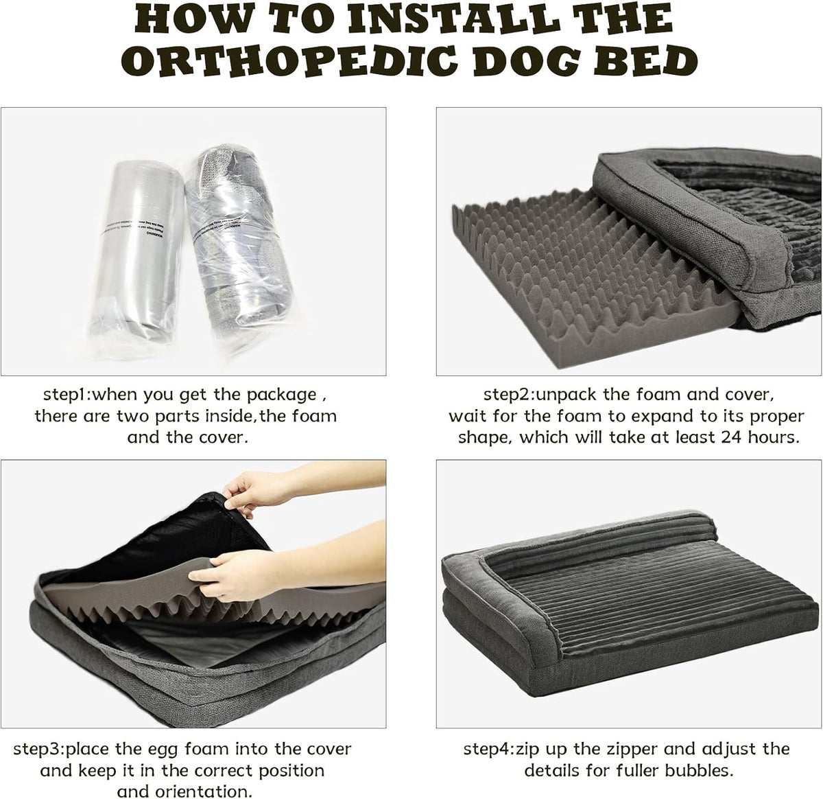 WINDRACING Orthopedic Dog Beds for Medium, Small Dogs, Waterproof Egg Foam Dog Sofa Bed with L Bolster Sides, Washable Medium Pet Bed with Removable Cover & Non-Slip Bottom, 31 x 25 inch, Gray