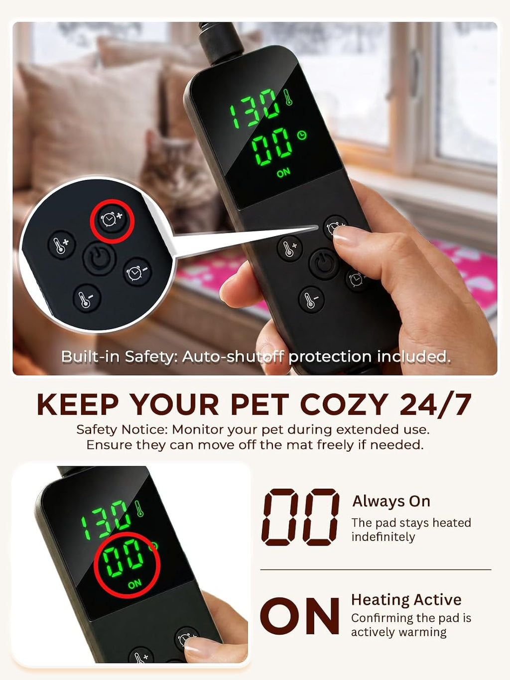 furrybaby Pet Heating Pad for Cats & Dogs, 24x16 in, Waterproof Heated Bed