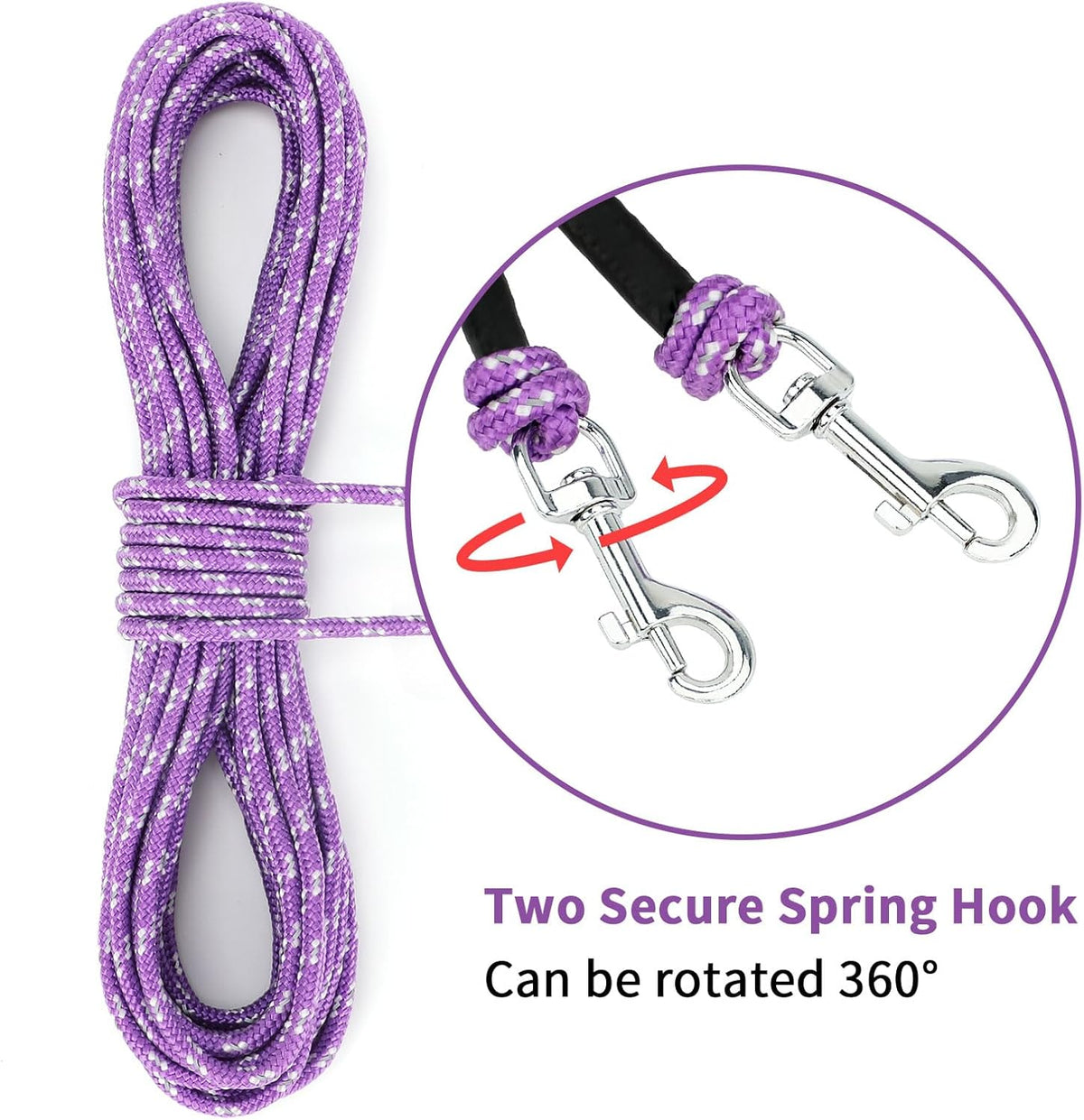 Reflective Cat Long Leash 15 FT, Outdoor Backyard Cat Tie Out Lead,Purple