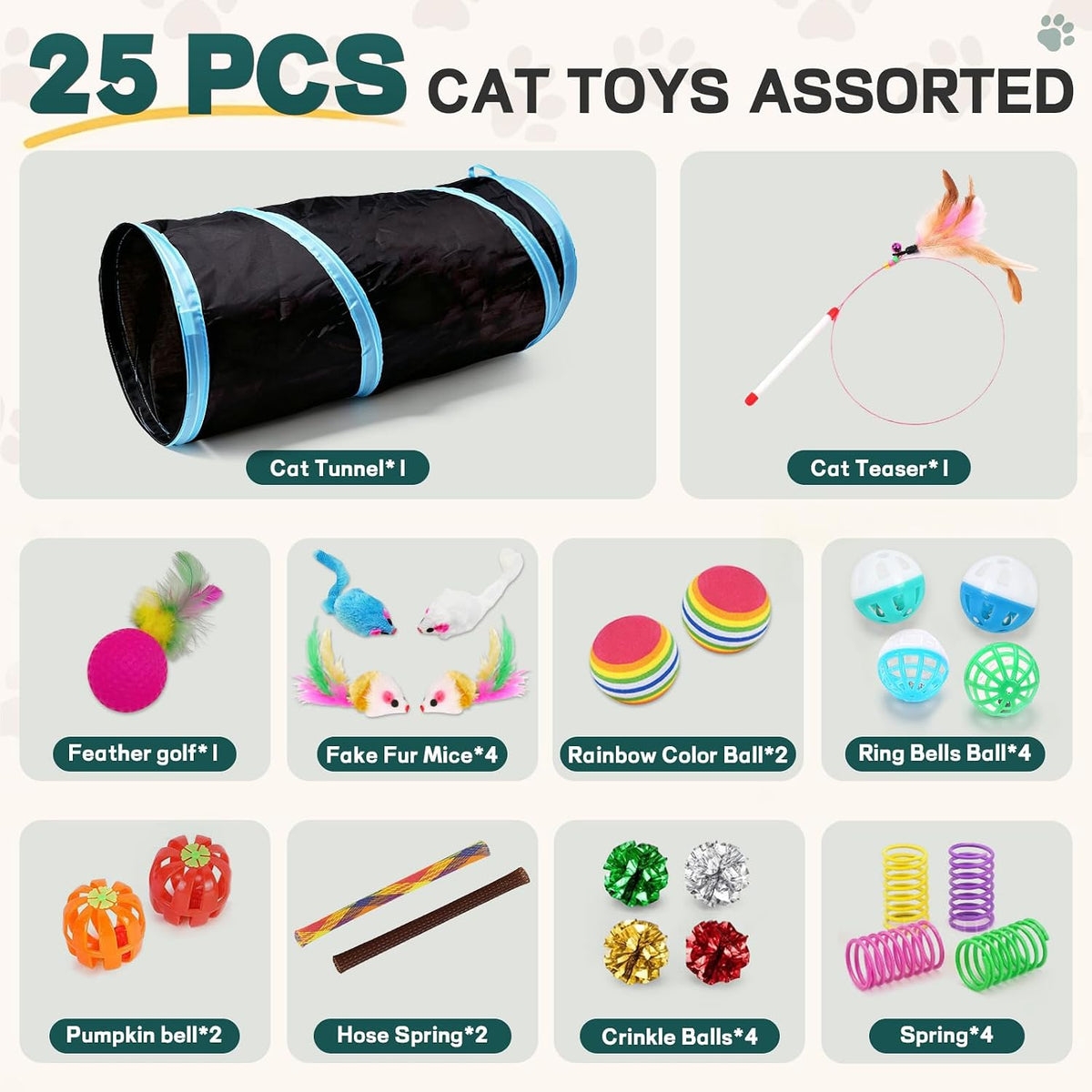 iCAGY 25 Pcs Cat Toys Set, Cat Tunnel Toy for Indoor Cats, Kittens
