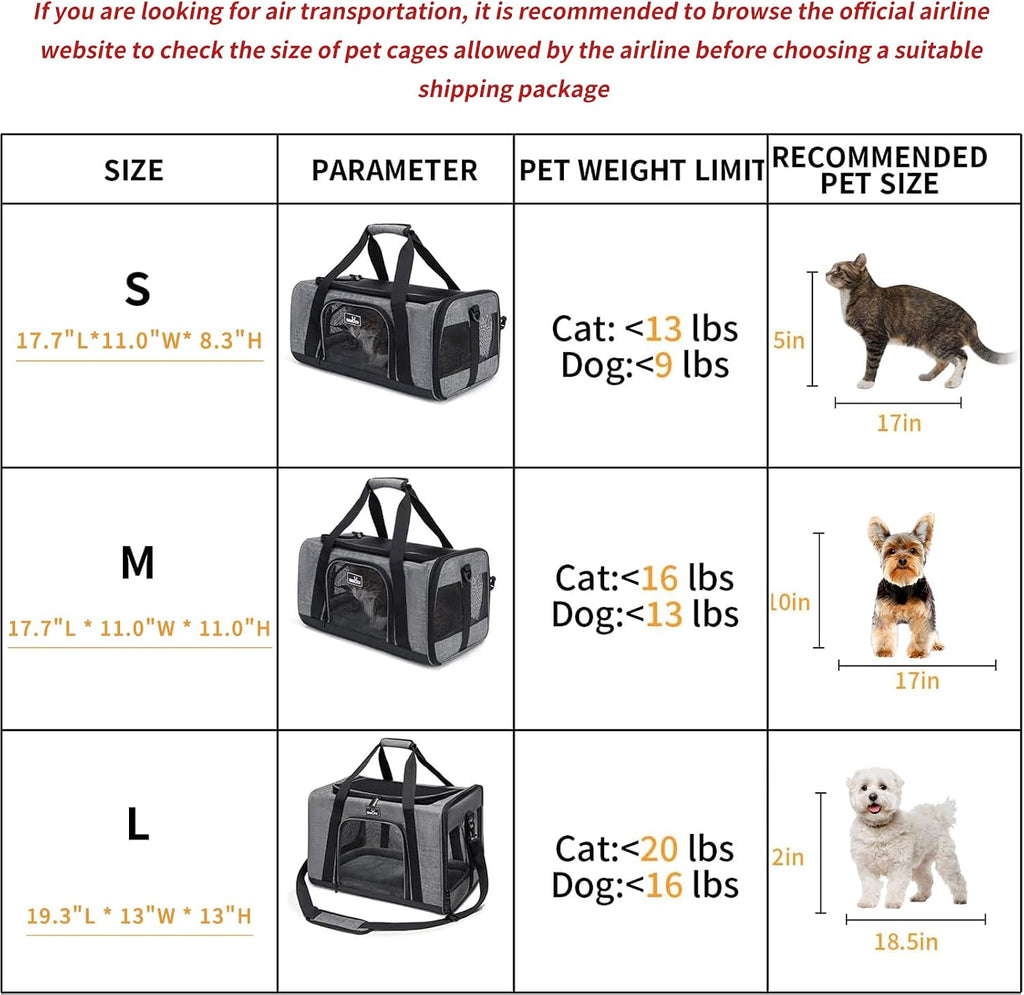 Wakytu TSA & Airline Approved Soft Pet Carrier for Cats/Dogs,17.7x11x8.3