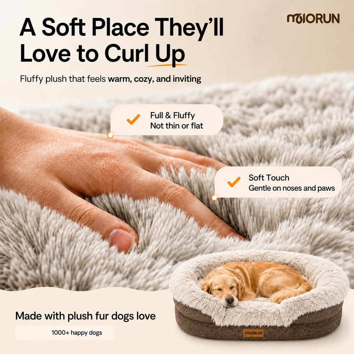 Miorun Fluffy Orthopedic Dog Beds Large Sized Dog, 43" Bolster Sofa Bed