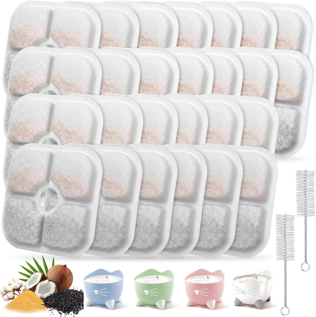 Cat Fountain Replacement Filters, 26+2 Pack, Compatible with Catit Pixi