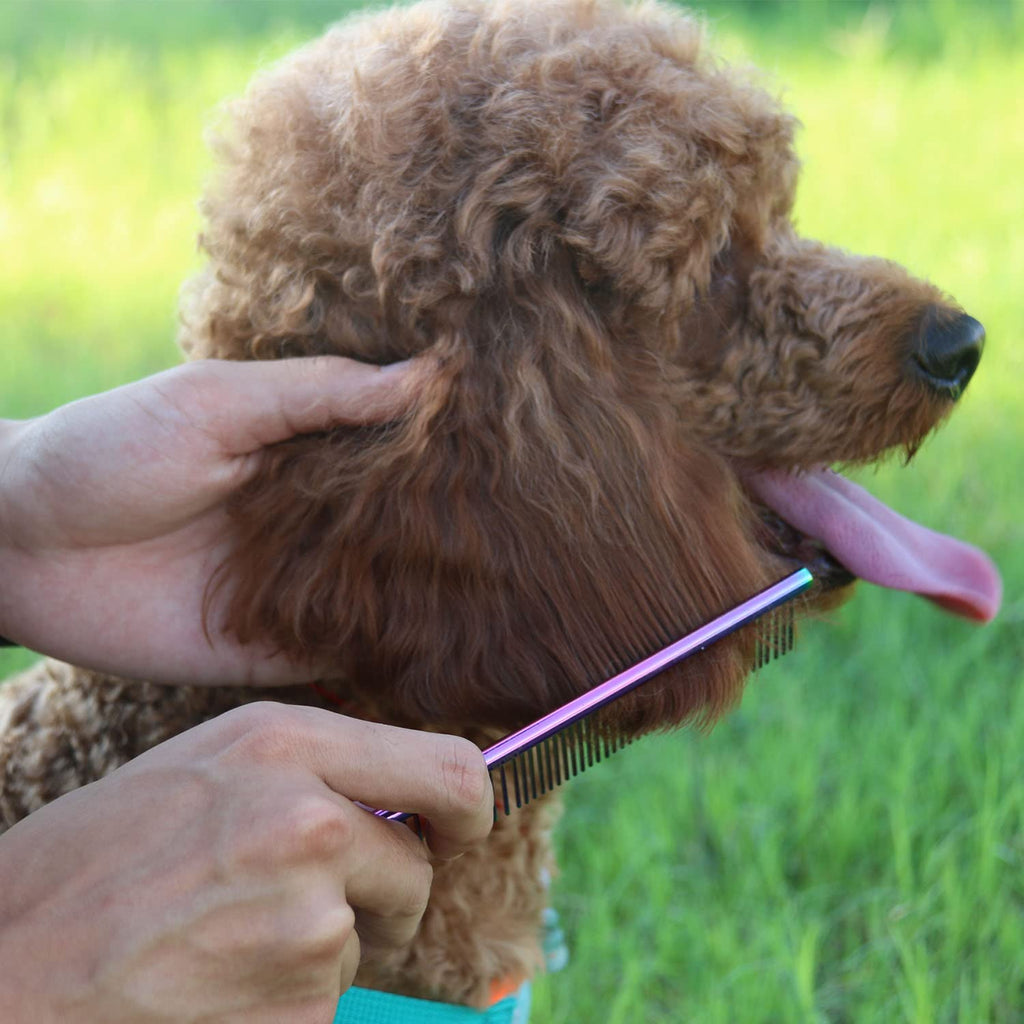 ROPO Dog Comb for Removing Matted Fur - Pet Dematting Comb with Rounded Teeth and Non-Slip Grip Handle - Prevents Knots and Mats for Long and Short Haired Pets (Round handle, Colour)
