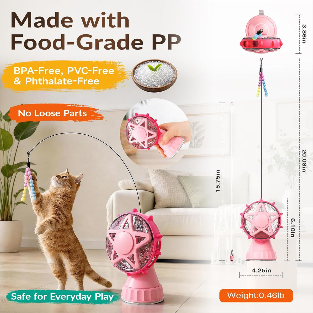 2-in-1 Interactive Cat Toy - Treat Dispenser & Teaser (Pink)