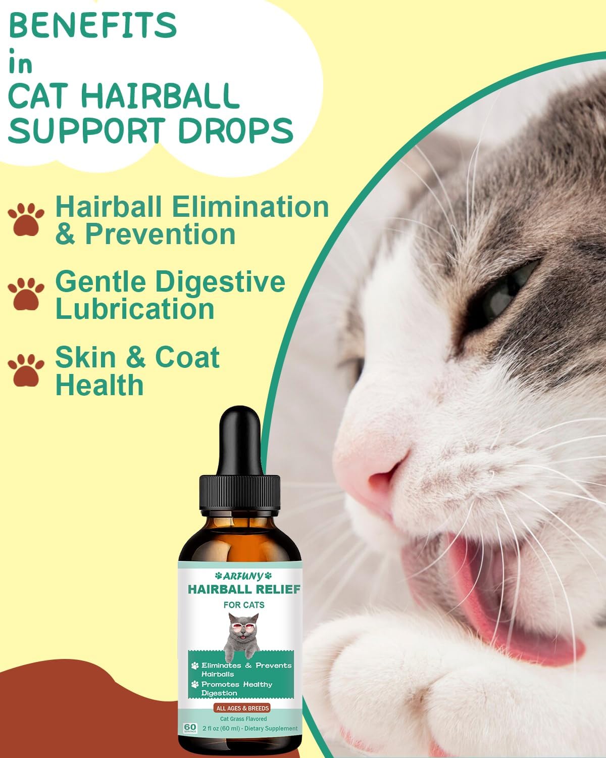 Hairball Treatment for Cats - Cat Hairball Remedy - with Natural Ingredients & Vitamins - Kitten Furball Treatment - Supports Skin & Coat, Digestion - Cat Grass Flavor
