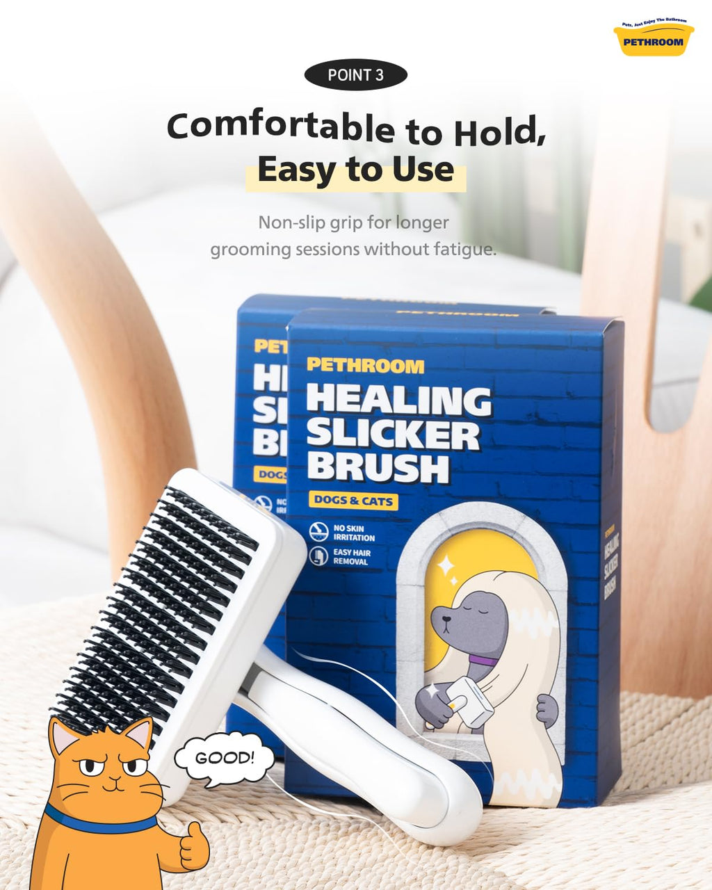 PETHROOM Self-Cleaning Slicker Brush for Dogs & Cats (Pack of 2)
