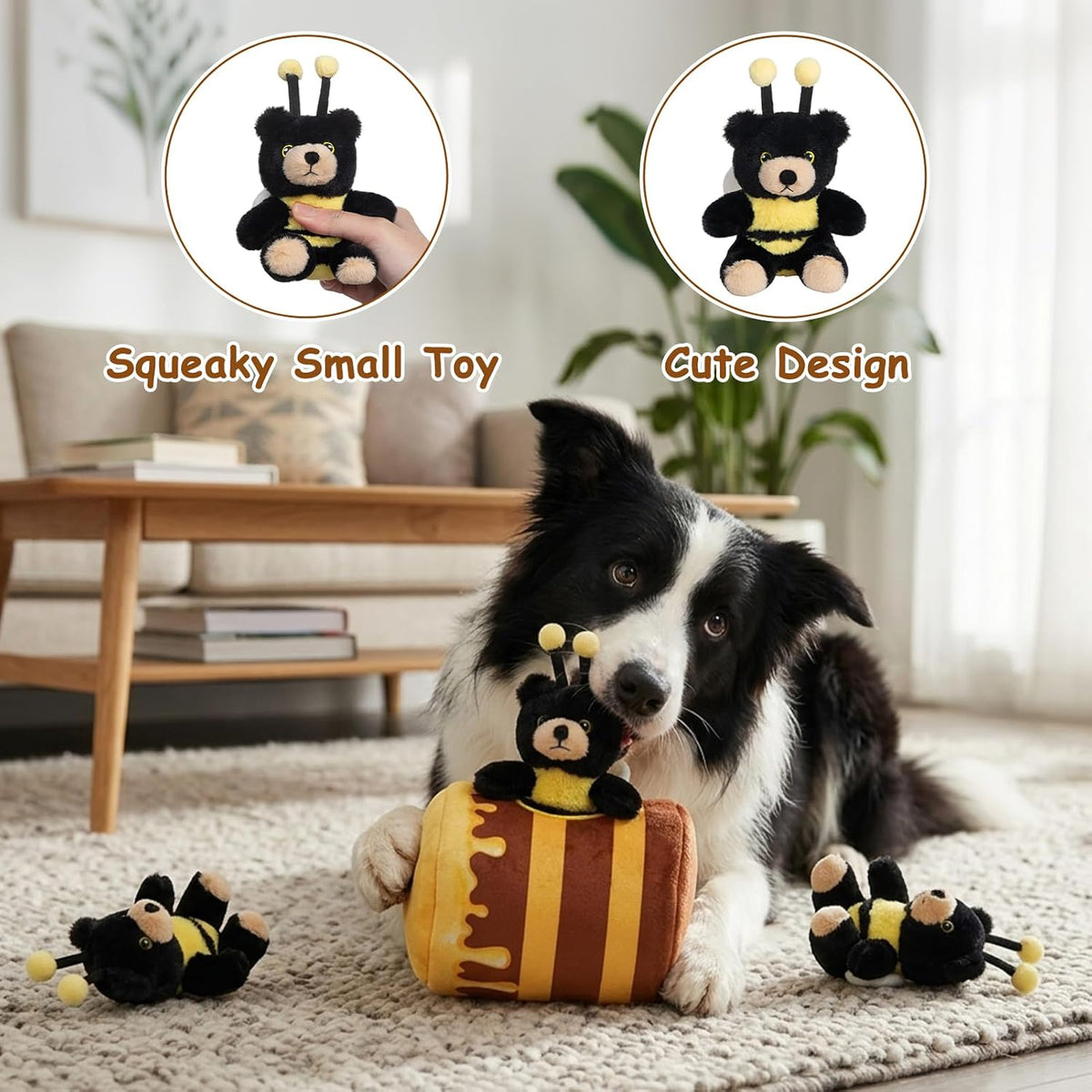 Hollypet Squeaky Hide and Seek Dog Toys for Small and Medium, Honey Pot | Interactive Plush Stuffed Dog Squeak Toys for Small Medium Sized Dogs and Non-Aggressive Chewers, Puppy Teeth Clean Chew Toys