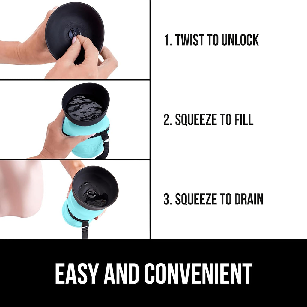 GORILLA GRIP Portable Dog Water Bottle, Food Grade Silicone, 16oz Turquoise | Water Bowl Dispenser for Dogs, Leak Proof Pet Travel Squeeze Bottles, Pet Stocking Stuffer, Puppy Essentials 