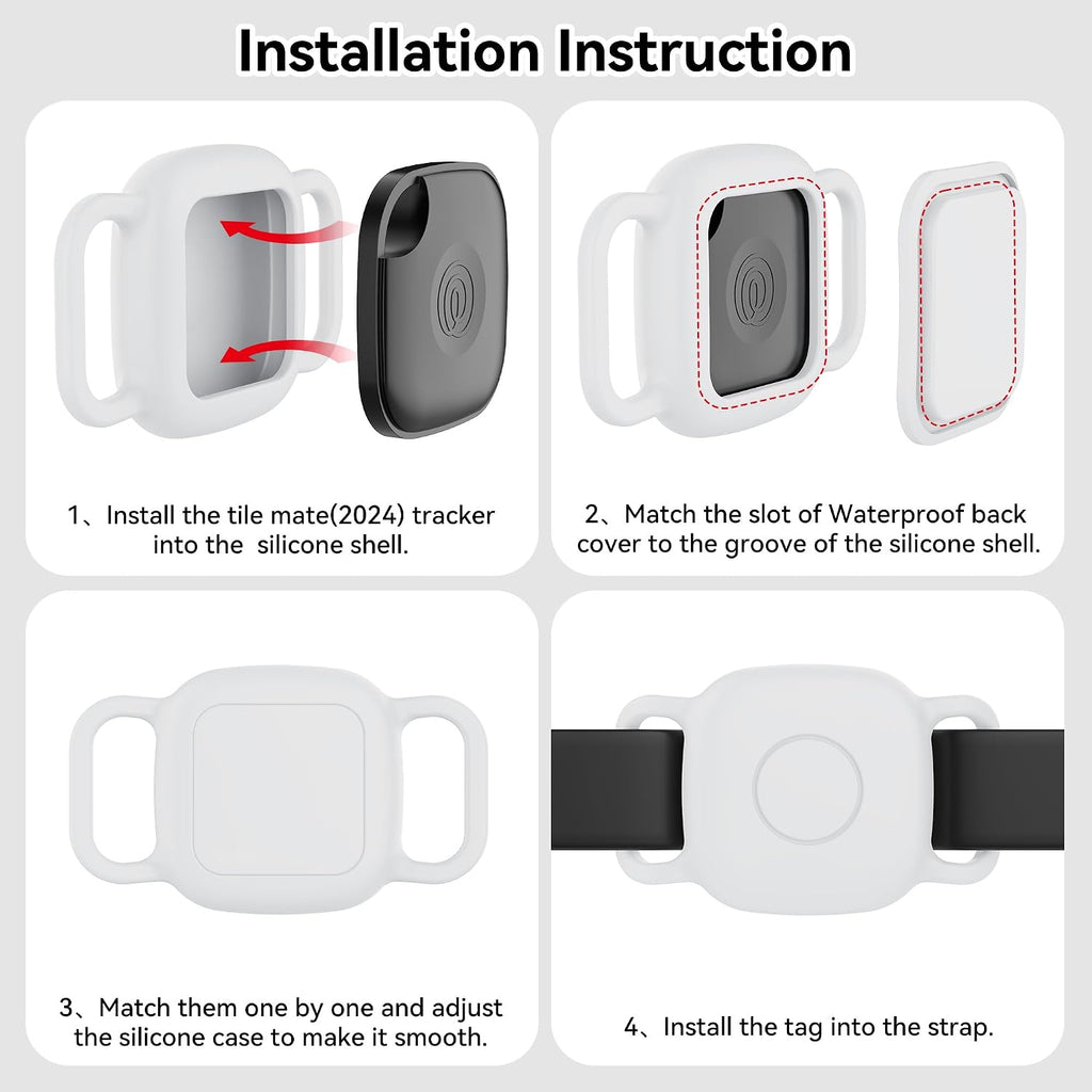 DDJ Waterproof Dog Collar Holder for Life360 Tile Mate Tracker, 2-Pack Durable Silicone Cover, Anti Lost for Life 360 Tile Tracker Case for Cat & Pet Collars, Easy Installation, Lightweight, White