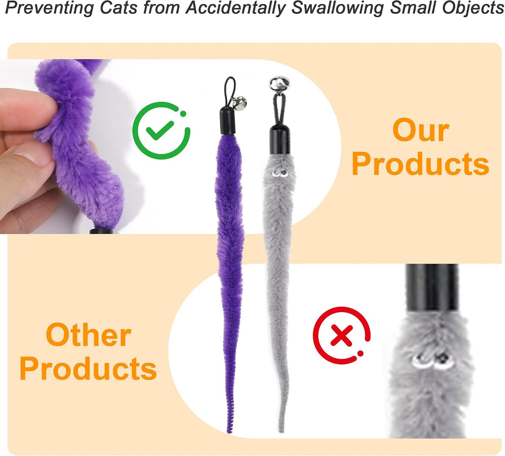 10 Pcs Cat Worm Toys, Colorful Interactive Cats Wand Attachment