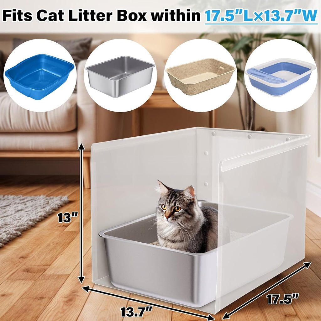 Litter Box Shield, Large Litter Box Splash Guard Without Leakage | 17.5"x13.7"x13", High Sided Cat Litterbox Pee Shields, Easy Clean for Pet Cat/Kitty/Kitten(Without Pan)