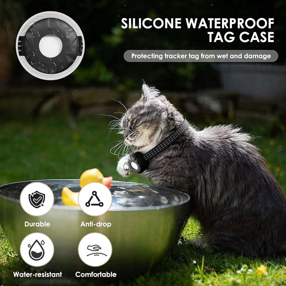 Cat GPS Tracker, Waterproof Pet Tracker for Cats, Cat GPS Tracker Collar with Safety Elastic Buckle, Works with Any Collar,Compatible with Apple Find My App (Only iOS), No Monthly Fee, White