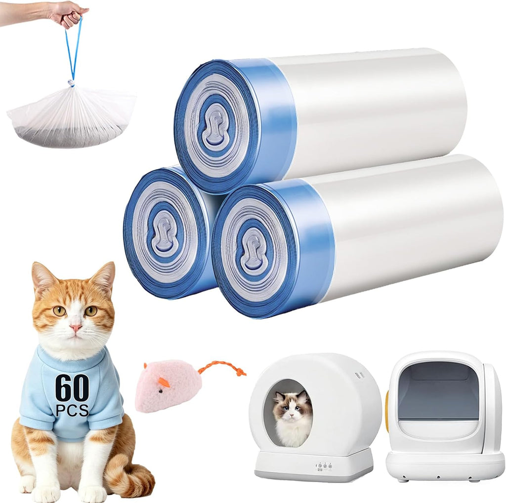 60 Count Drawstring Cat Litter Bags Compatible with MW-SC01/SC02/SC09/LR01
