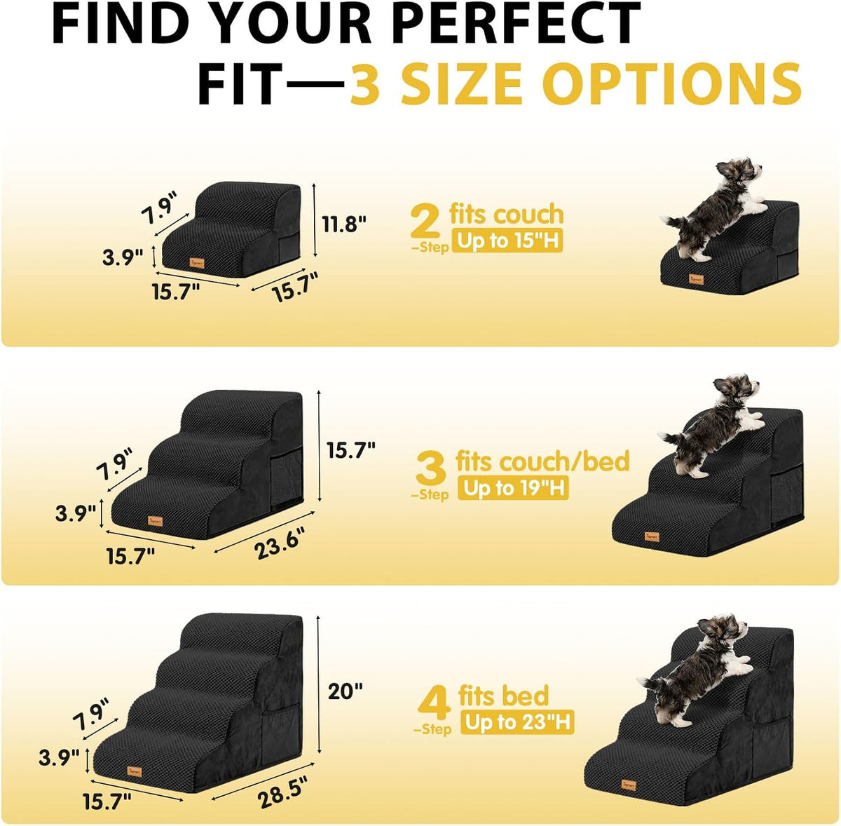 4-Step Dog Stairs for Small Dogs, Non-Slip Foam Pet Steps for High Beds