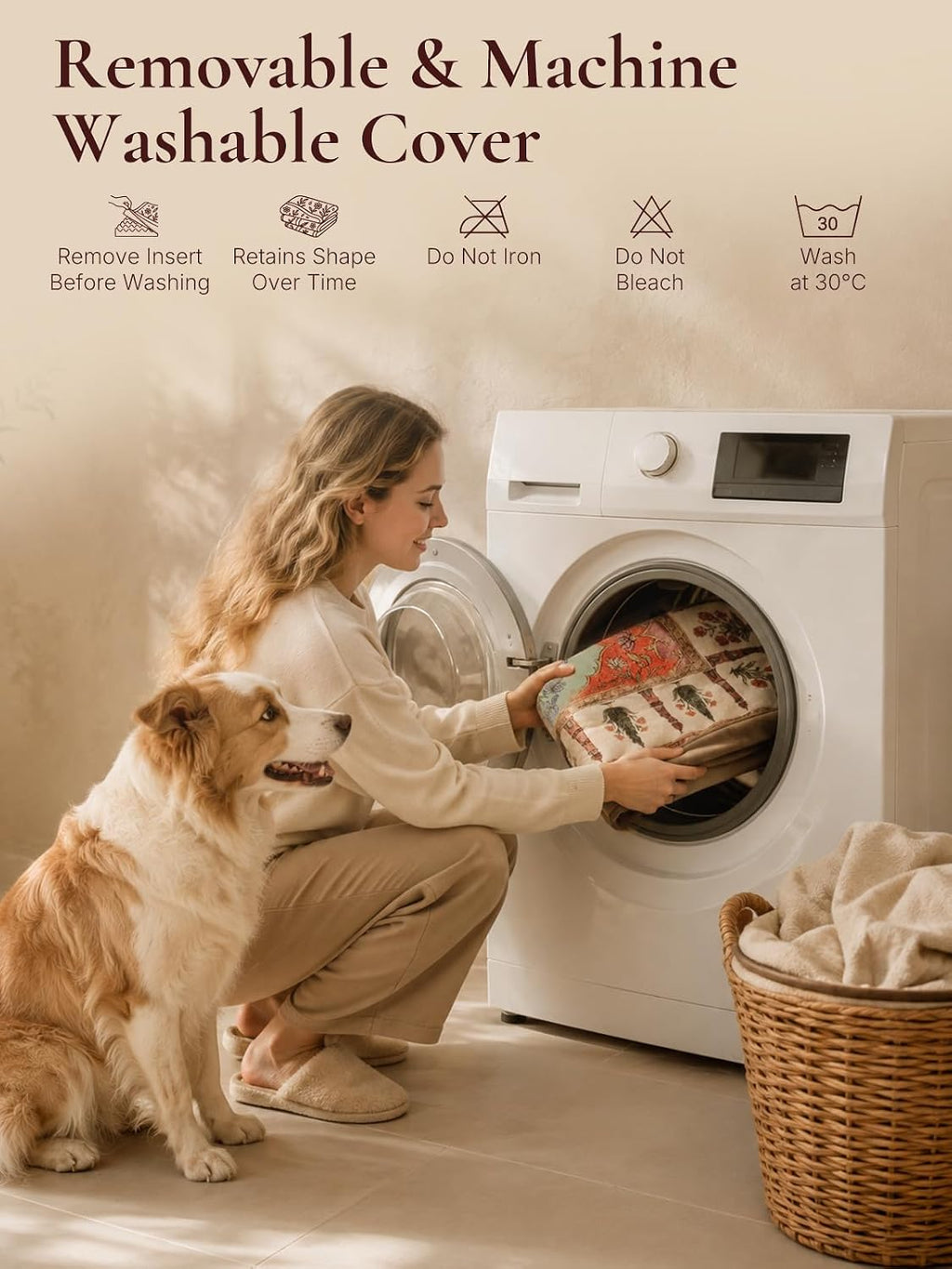 Exsnugy Orthopedic Washable Dog Bed Boho Crate Pet Pad for Large Dog 47in