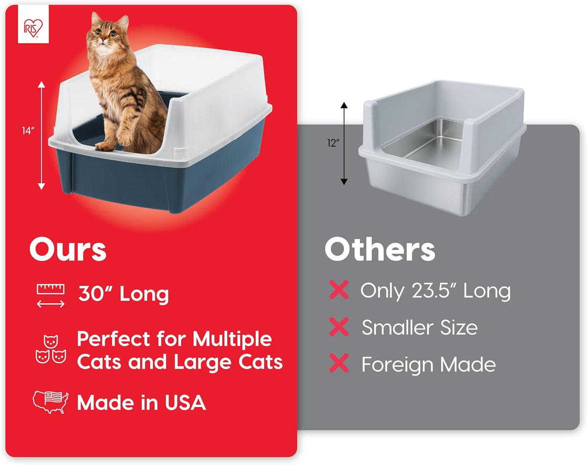 IRIS USA XX-Large High Sided Cat Litter Box, Scatter Shield, Navy