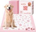 MIZOK Pink Puppy Pads with Adhesive Tabs Disposable Pee Pads 28x34in 30Ct | Heavy Duty Floor Protection Super Absorbent Large Pet Training Pads Use Sticky Bottom Strips to Keep Indoor Areas Mess Free