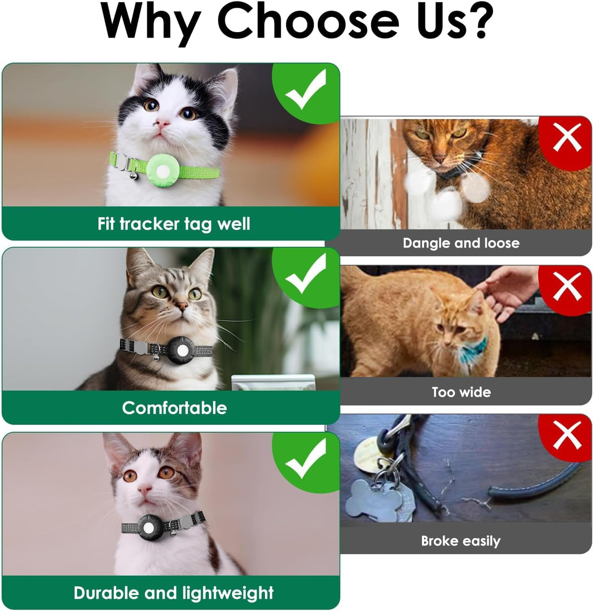 Cat Tracker, Waterproof GPS Tracker for Cats, Cat Tracker Collar with Safety Elastic Buckle, Works with Any Collar,Compatible with Apple Find My App (Only iOS), No Monthly Fee, Light Green