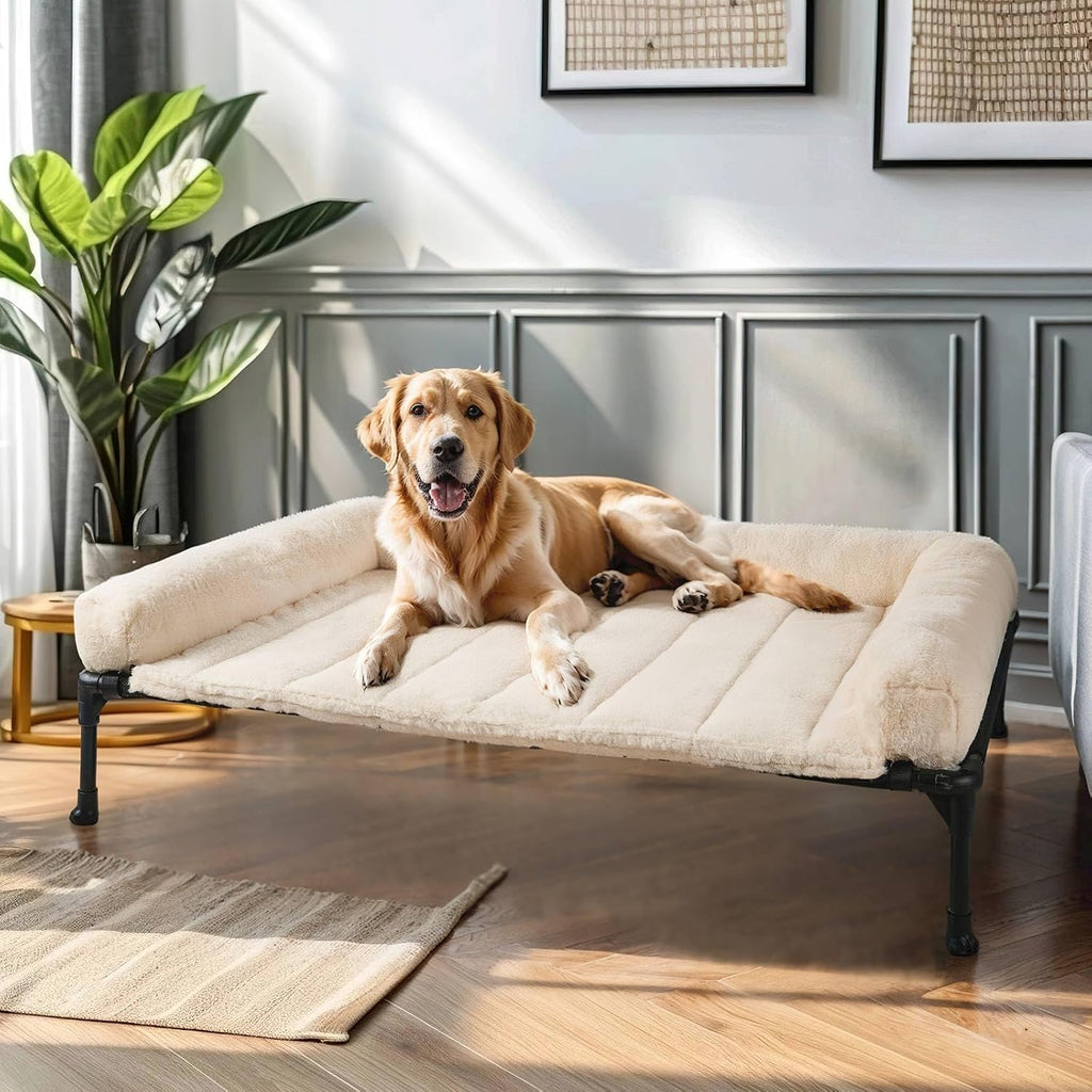Veehoo Elevated Dog Beds Large Sized Dog with Fluffy Plush Bolster Cushion