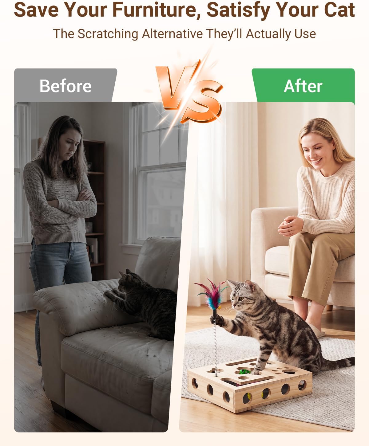 Cat Toys for Indoor Cats - Cat Nail File Box with Interactive Cat Toys, 2026 Upgraded Cat Puzzle Feeder Scratch Puzzle Toy for Indoor Cats, Natural Claw Care (Wood)
