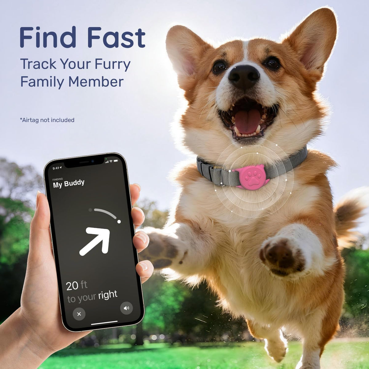 IP68 Waterproof Dog AirTag Holder for Dog Collar, Soft, Stretchy Silicone