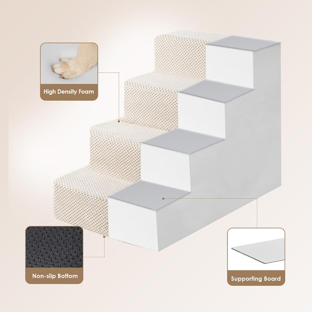 EHEYCIGA Dog Stairs for Bed 18" H, 4-Step Dog Steps for High Bed, Beige